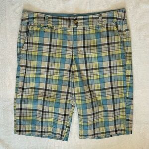 Bass Women’s Bermuda Shorts - blue / green / white plaid - Size 10 - VGUC!